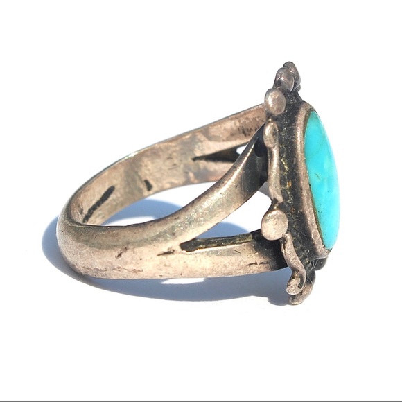 Vintage Turquoise Shadowbox Sterling Silver Ring 6 - Picture 3 of 6